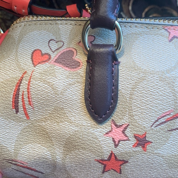 Authentic COACH sign.coated canvas/smooth leather ❤️⭐️zip top satchel/ Crosby - Picture 12 of 16